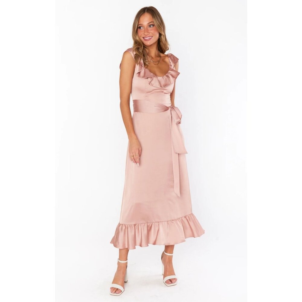 Show Me Your Mumu Alexis Midi Dress - Rose Gold Luxe Satin